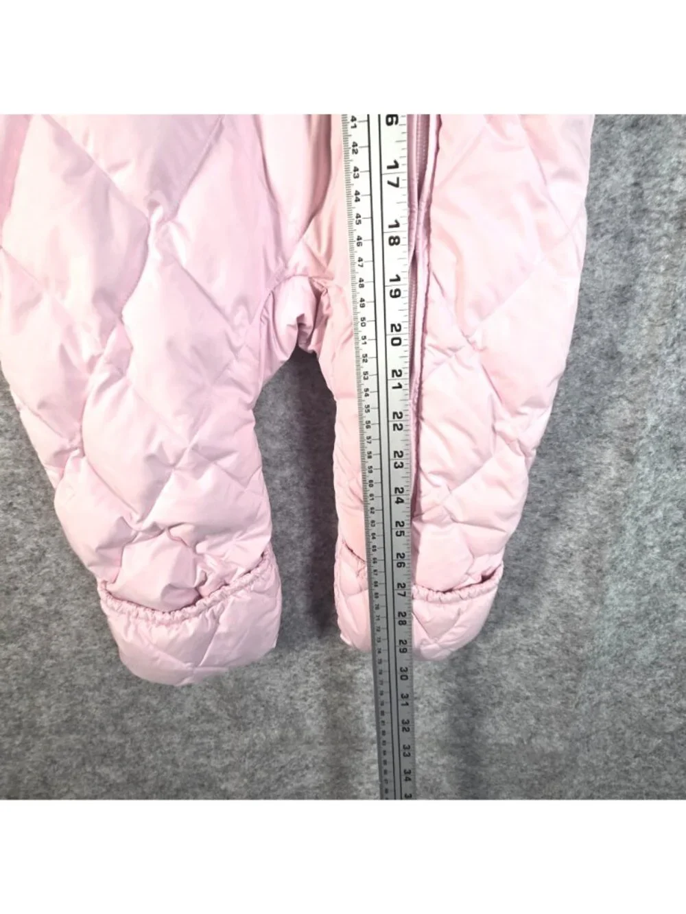 Lands’ End Baby Pink Quilted Hooded Snowsuit Fold Over Mittens Booties 12-18 Mon
